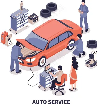 汽车修理场景插画图片