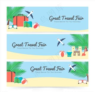 扁平可爱夏季沙滩旅游模板图片