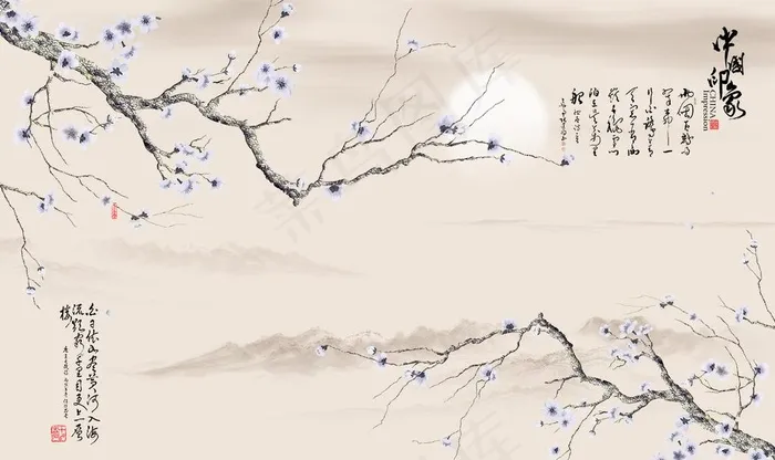 中国印象花鸟图图片(9071X5669(DPI:72))psd模版下载