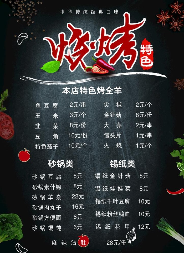 烧烤菜单图片(2480X3508(DPI:300))psd模版下载