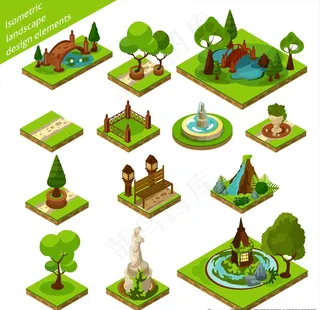 立体3d公园景观矢量素材图片