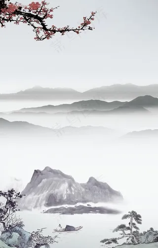 中国风复古水墨山水画背景图片