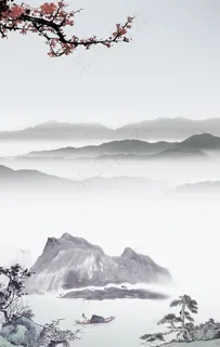 中国风复古水墨山水画背景图片 中国风复古水墨山水画背景图片