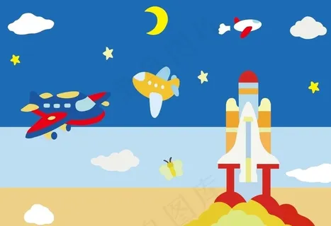 矢量卡通星空飞船图片