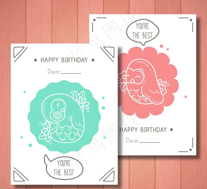 可爱猫头鹰生日贺卡图片ai矢量模版下载