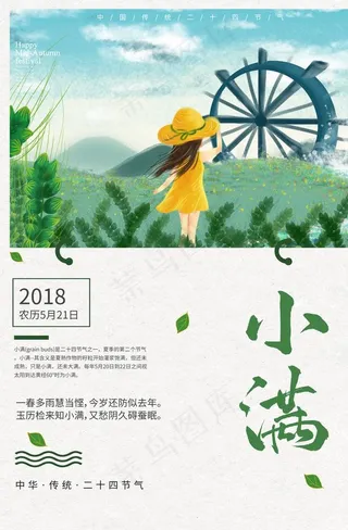 小满传统插画卡通节气清新海报图片