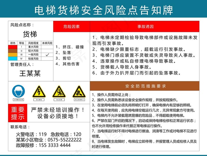 电梯安全风险点告知牌图片