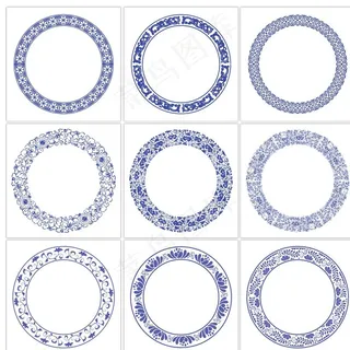 中国风古典青花瓷无缝花纹图片