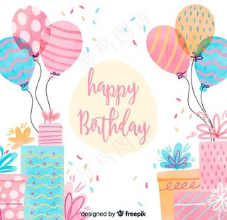 彩色生日 气球和礼盒图片