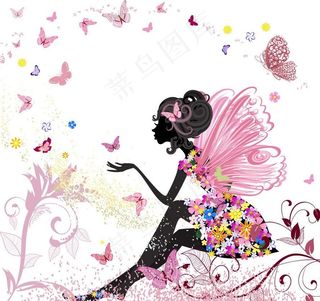 梦幻蝴蝶花纹少女图片