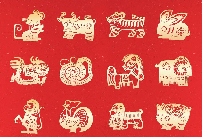 矢量十二生肖剪纸图片