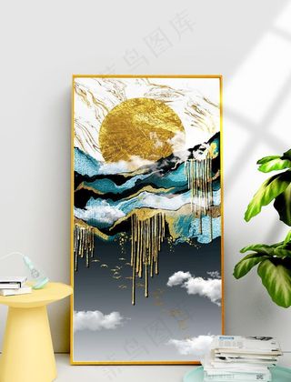 现代抽象金箔山水玄关装饰画图片