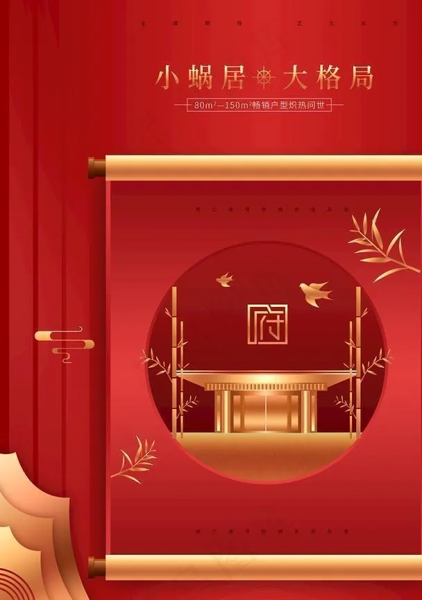 原创红色地产宣传海报图片(4724X6299(DPI:200))psd模版下载