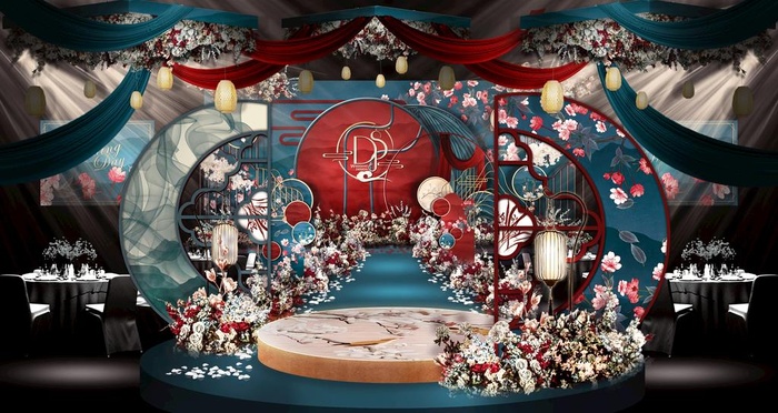 新中式婚礼 蓝色婚礼PSD分层图片