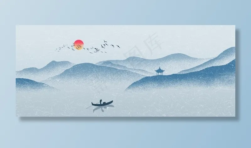 中国风新中式山水画图片(4458X2000(DPI:300))psd模版下载