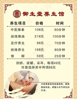 中医养生价目表图片