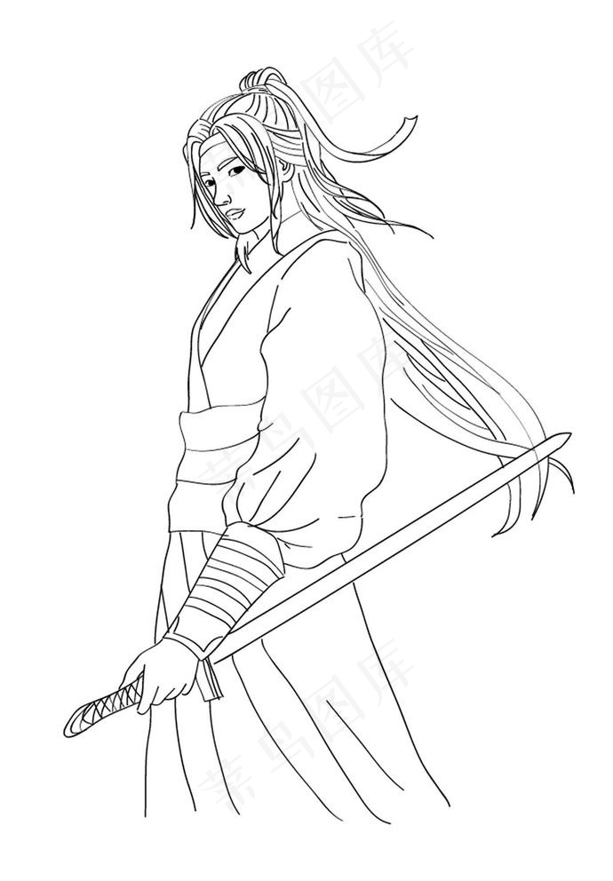 古风素描剑客元素.图片ai矢量模版下载