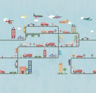 时尚都市卡通电视背景墙图片