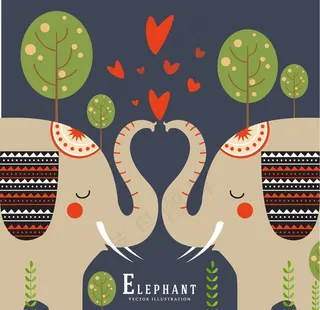 卡通情侣大象图片