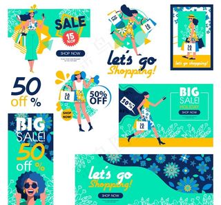 6款时尚女子装饰促销海报矢量图图片