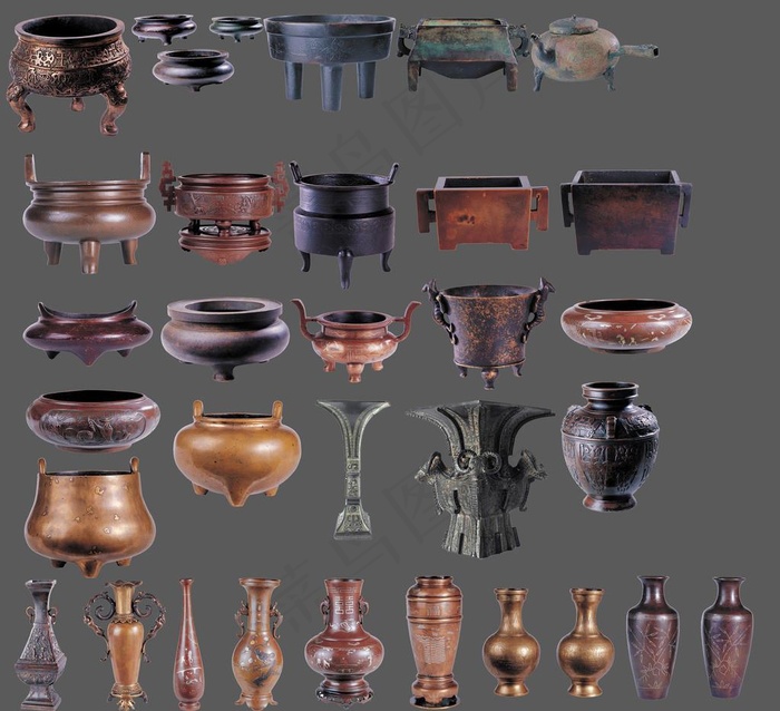 古代金属香炉花瓶图片(3835X3613(DPI:72))psd模版下载