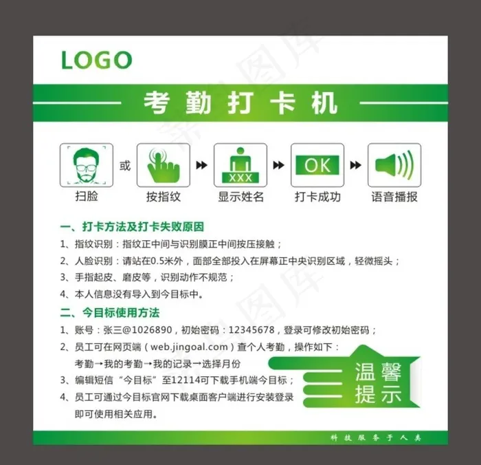 考勤打卡机操作图片cdr矢量模版下载