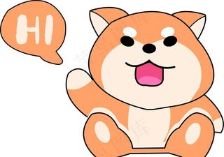 秋田犬卡通打招呼元素图片