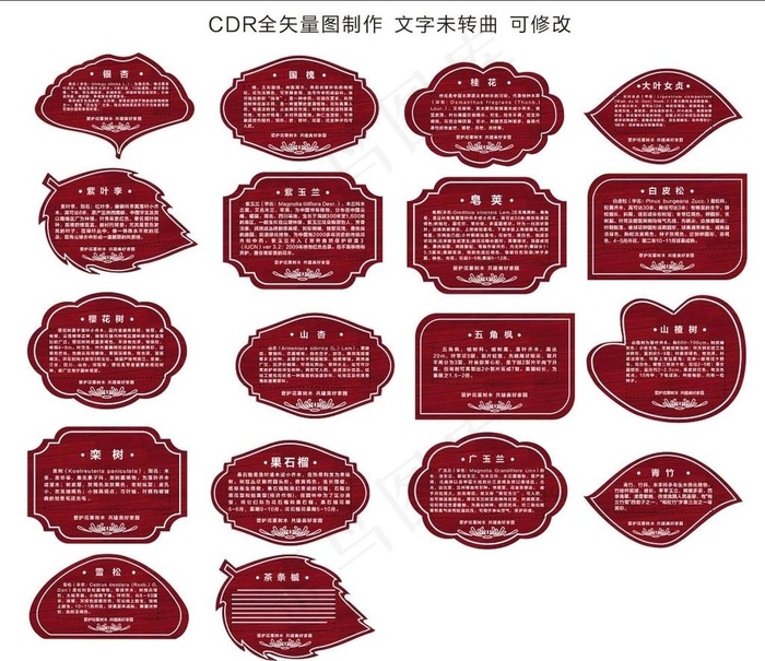 植物简介牌 树木简介牌 树木名图片cdr矢量模版下载