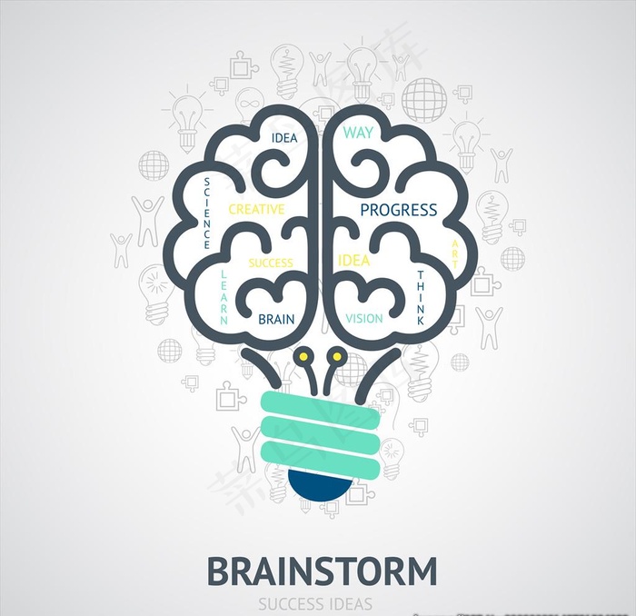 创意灯泡大脑概念插图图片