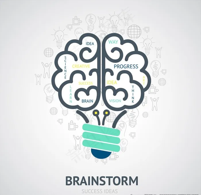 创意灯泡大脑概念插图图片eps,ai矢量模版下载