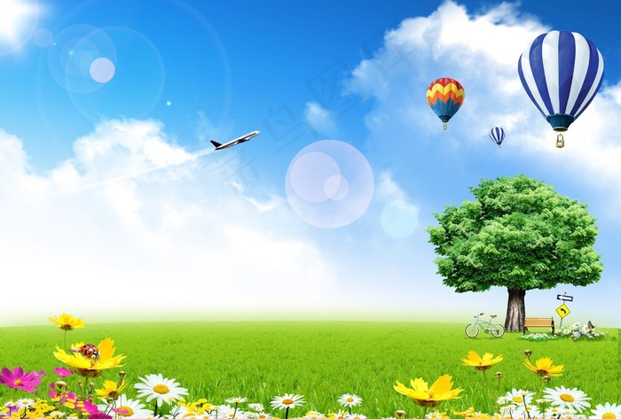 蓝天白云草地图片