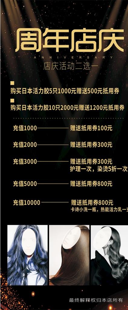 美发店周年庆活动黑金展架图片cdr矢量模版下载