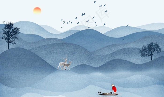 抽象山水画图片(9071X5669(DPI:72))psd模版下载