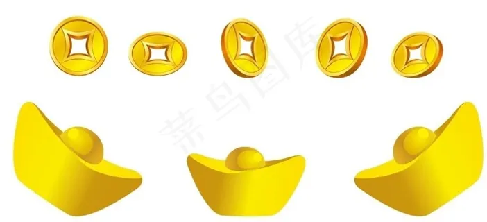 矢量铜钱金元宝图片