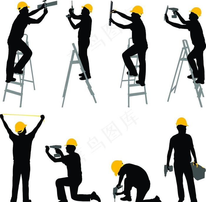 建筑工人剪影图片eps,ai矢量模版下载