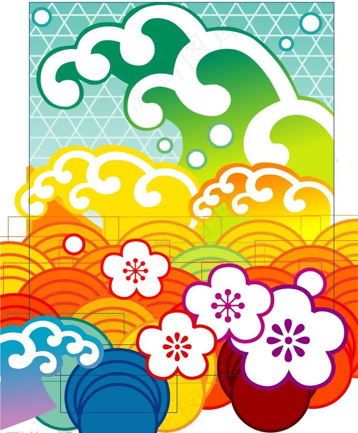 日式海浪樱花花纹图片cdr矢量模版下载