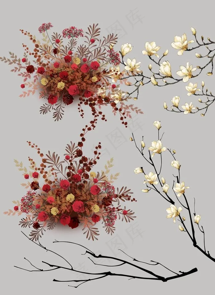 婚礼 婚庆 花艺 手绘花 玉兰图片(2480X3508(DPI:300))psd模版下载