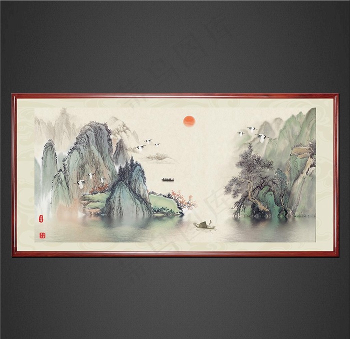 山水国画图片(14173X7087(DPI:300))psd模版下载