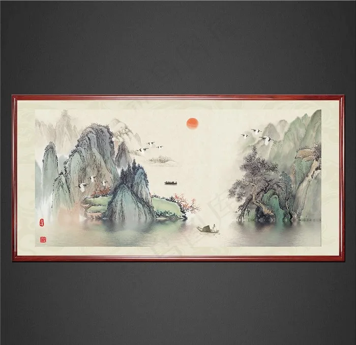 山水国画图片(14173X7087(DPI:300))psd模版下载
