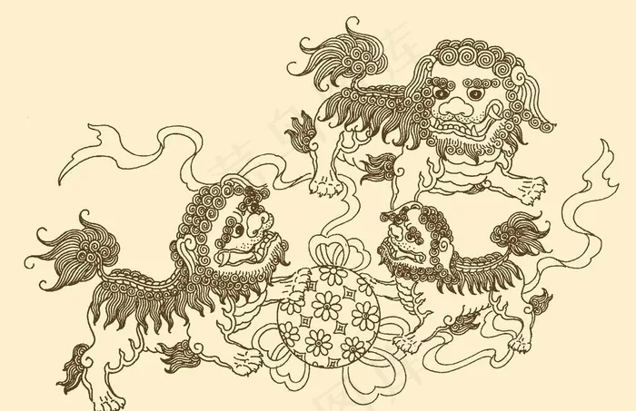 中国纹样 狮子滚绣球图片psd模版下载