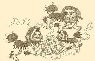 中国纹样 狮子滚绣球图片