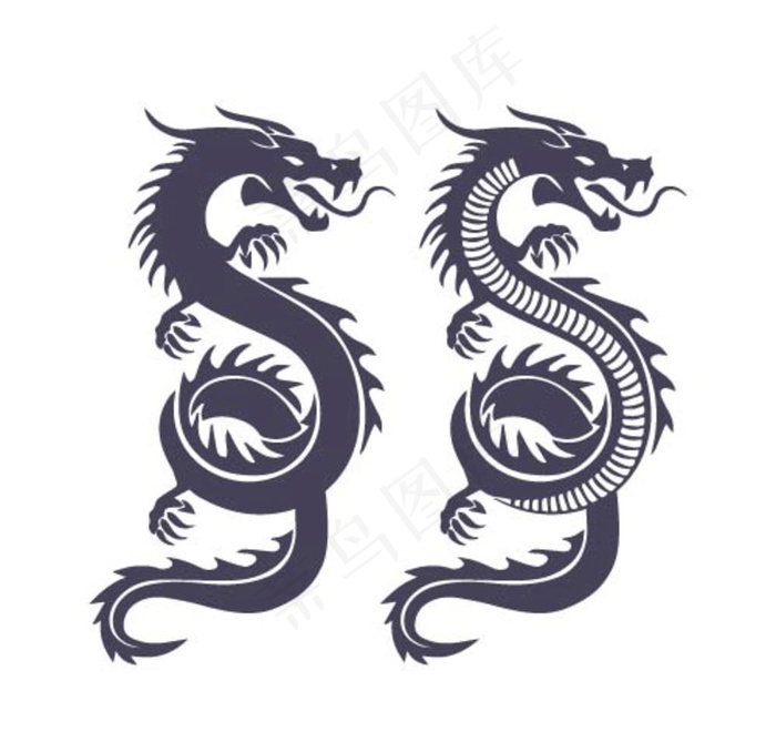 龙线描矢量图图片