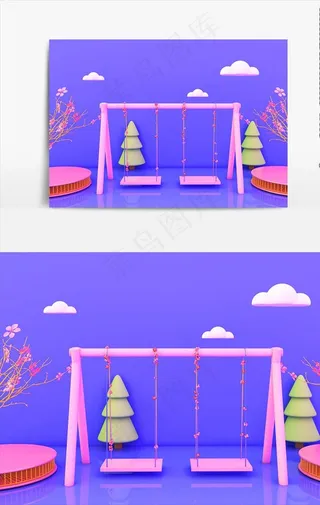 浪漫秋千场景模型图片