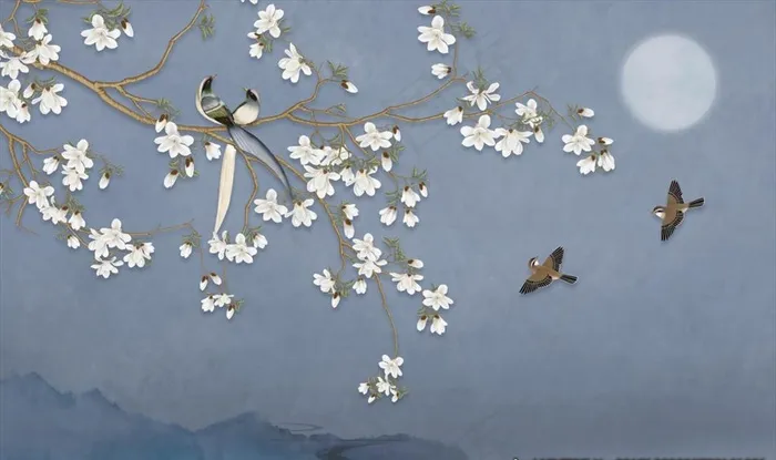 中式花鸟 玉兰花图片(9071X5669(DPI:72))psd模版下载