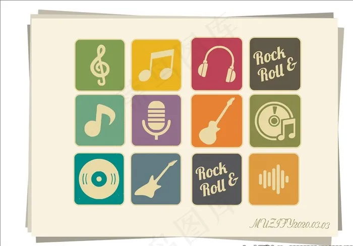 12款入复古音乐图案小图标图片cdr矢量模版下载
