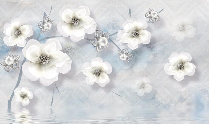 手绘花朵小白花背景图片(9071X5669(DPI:72))psd模版下载