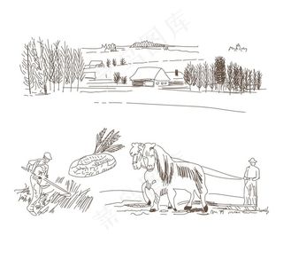 AI手绘插画田园风农民图片