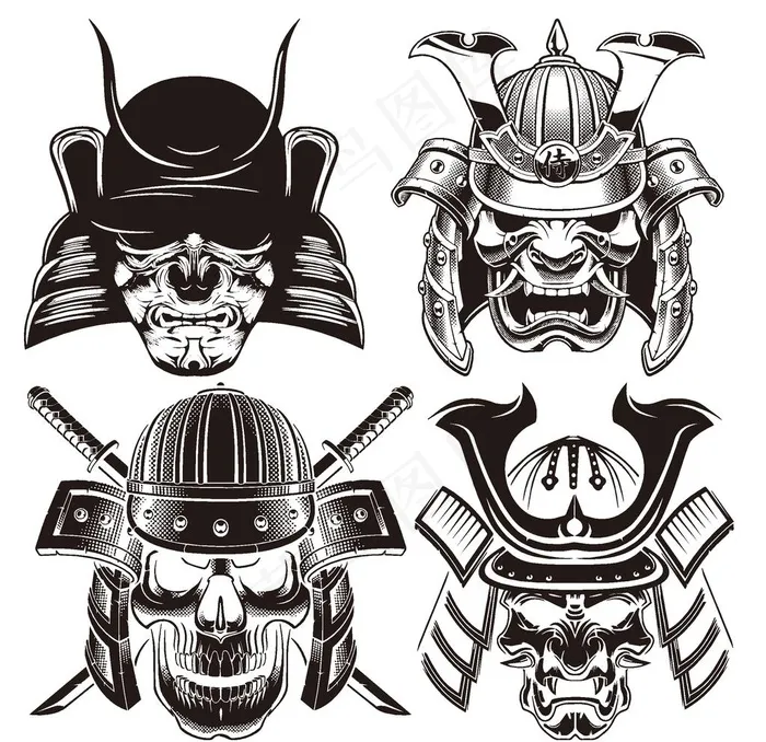 日本武士面具图片ai矢量模版下载