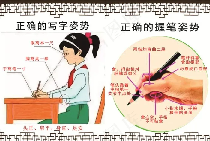 坐姿 写字姿势图片cdr矢量模版下载