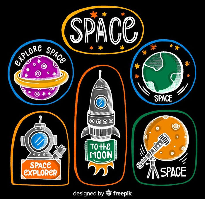 6款彩色太空探索标签矢量图图片ai矢量模版下载